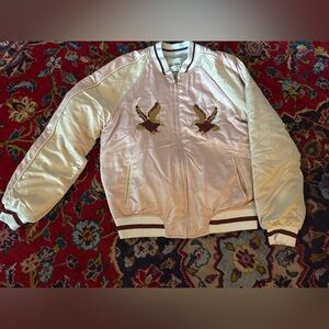 Aritzia Golden TNA eagle embroidered Cream, Pink and mauve Bomber Jacket, Medium